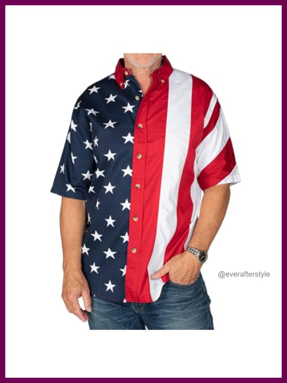 Men's American Flag Button Down Shirt Stars Stripes Woven Short Sleeve